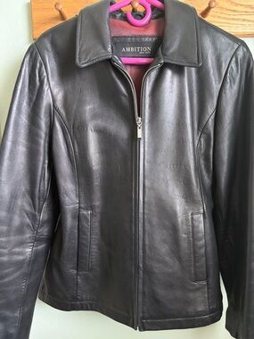 ambition Black Smooth Leather Zip Jacket